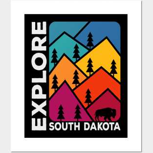 Explore South Dakota Vintage Mountains Bison Posters and Art